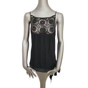 Miguelina NWT Black Crochet Top Side Bow Plunge Shirt Medium